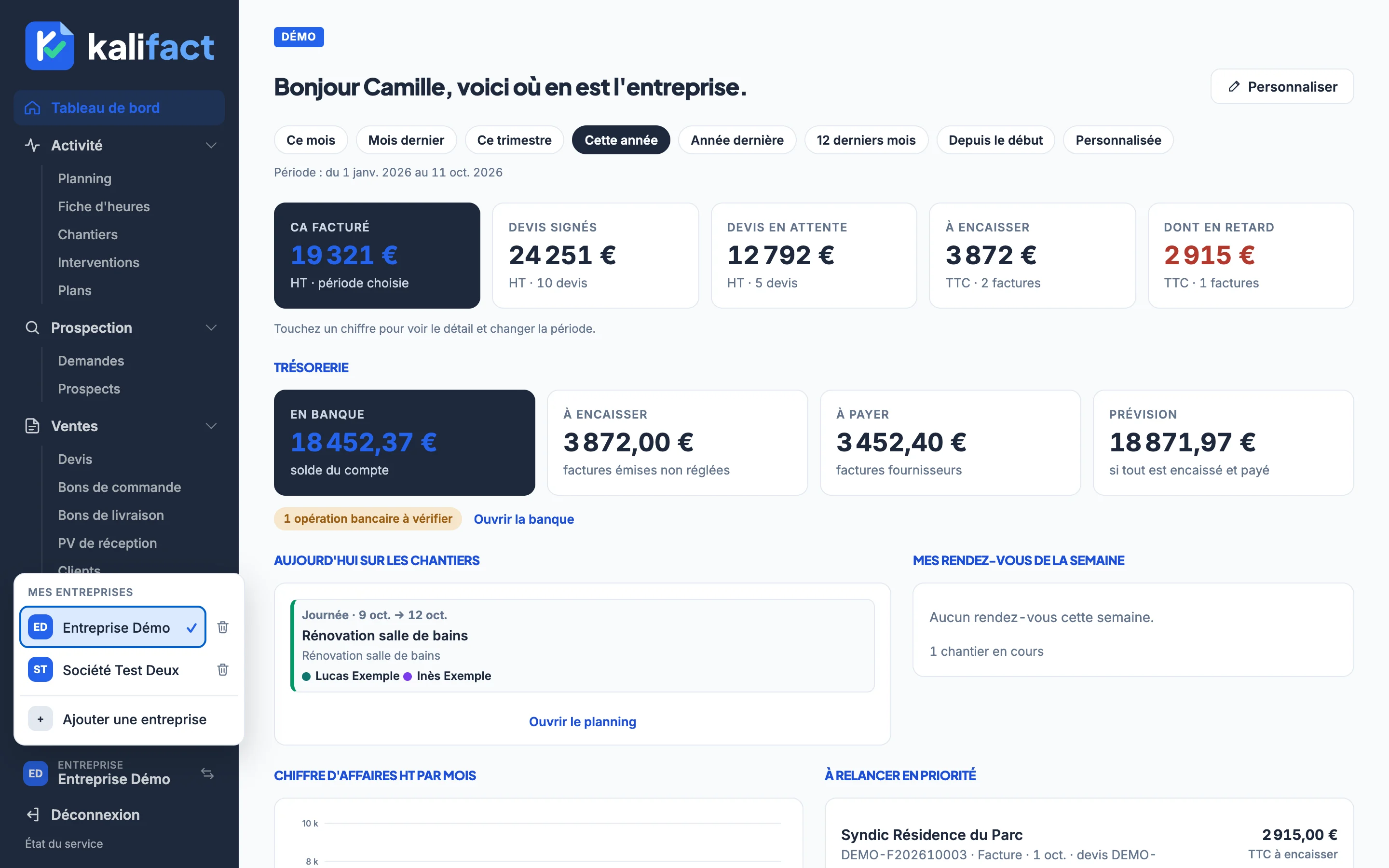 Aperçu de l'écran Multi-entreprise